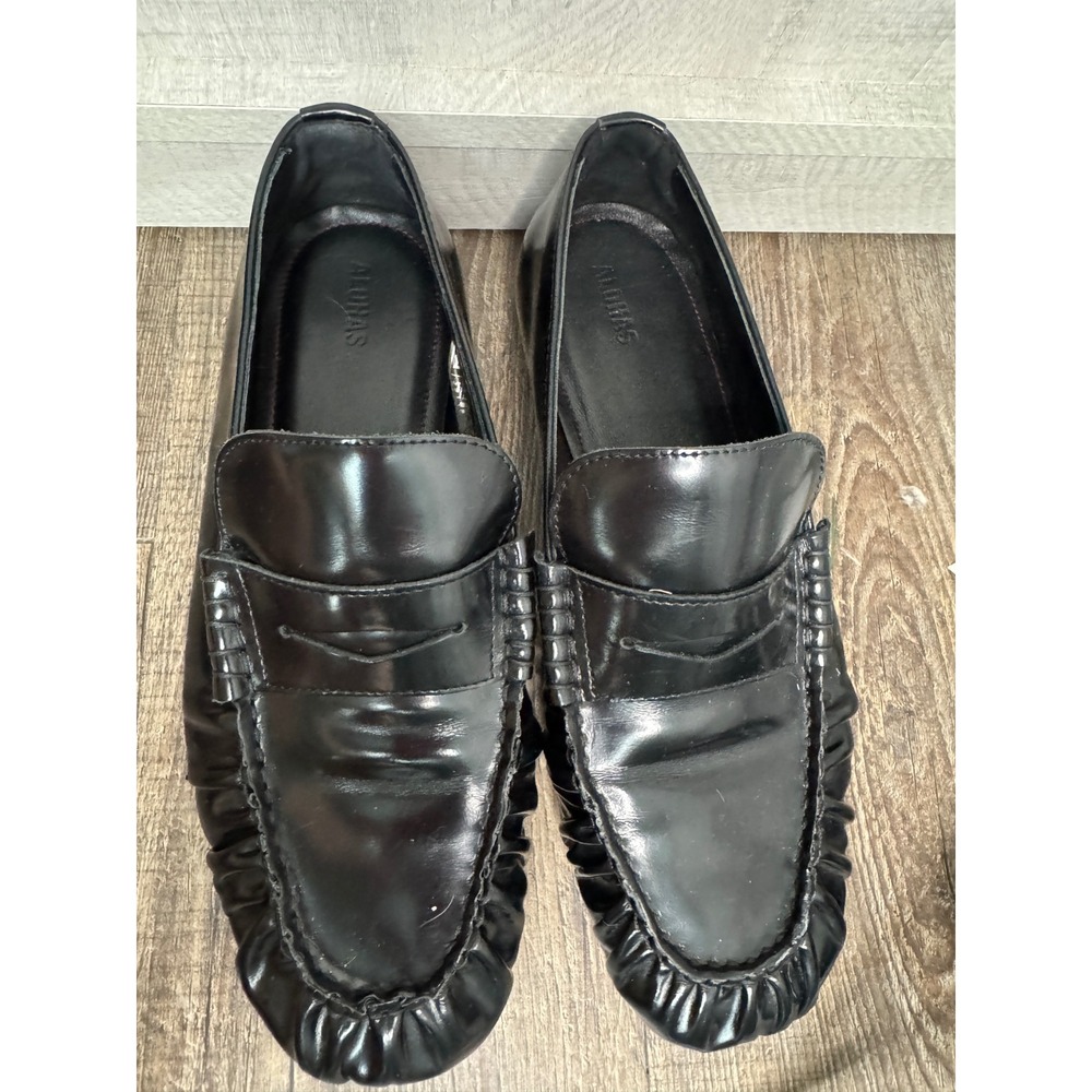 Alohas Black Leather Ruched Toe Penny Loafers Made in Portugal Size 39